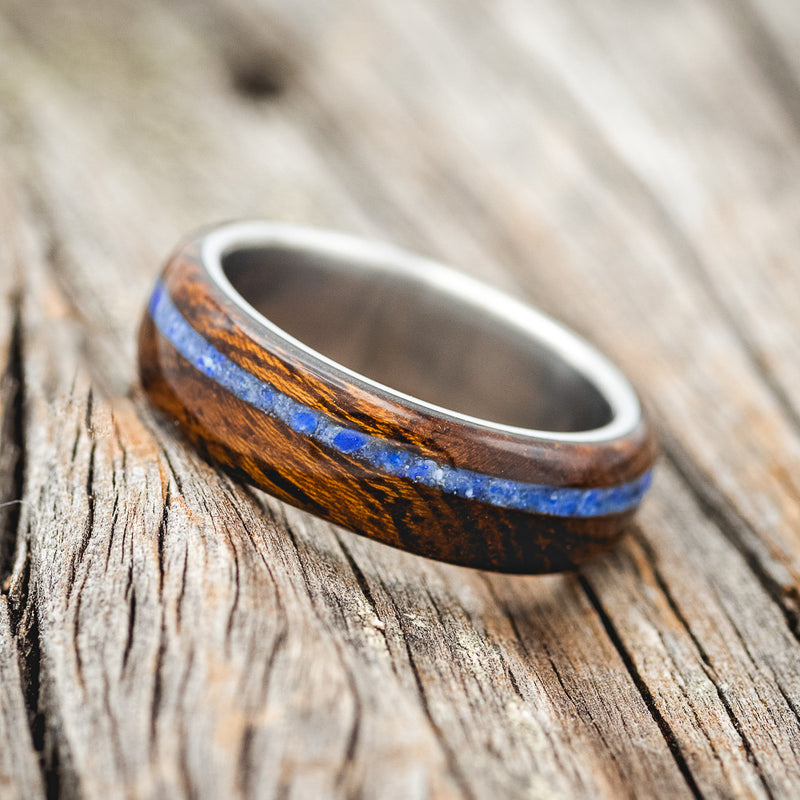 "REMMY" - IRONWOOD & LAPIS LAZULI INLAY WEDDING BAND - READY TO SHIP-2