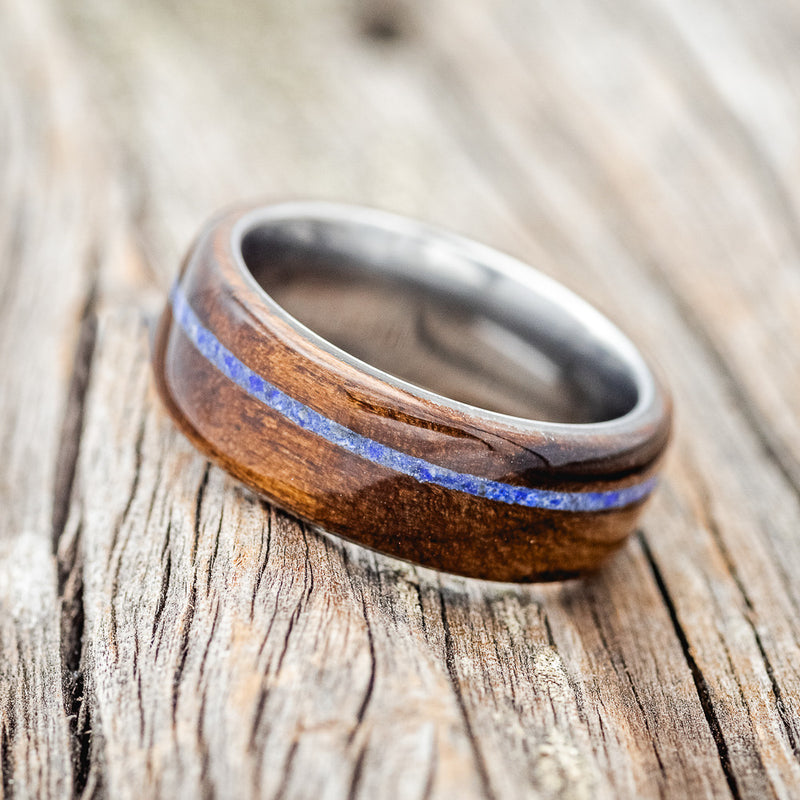 "REMMY" - IRONWOOD & LAPIS LAZULI INLAY WEDDING BAND - READY TO SHIP-5