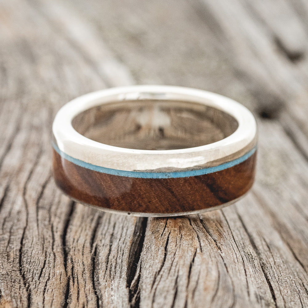 "EZRA" - TURQUOISE & IRONWOOD WEDDING RING FEATURING A 14K GOLD BAND-6