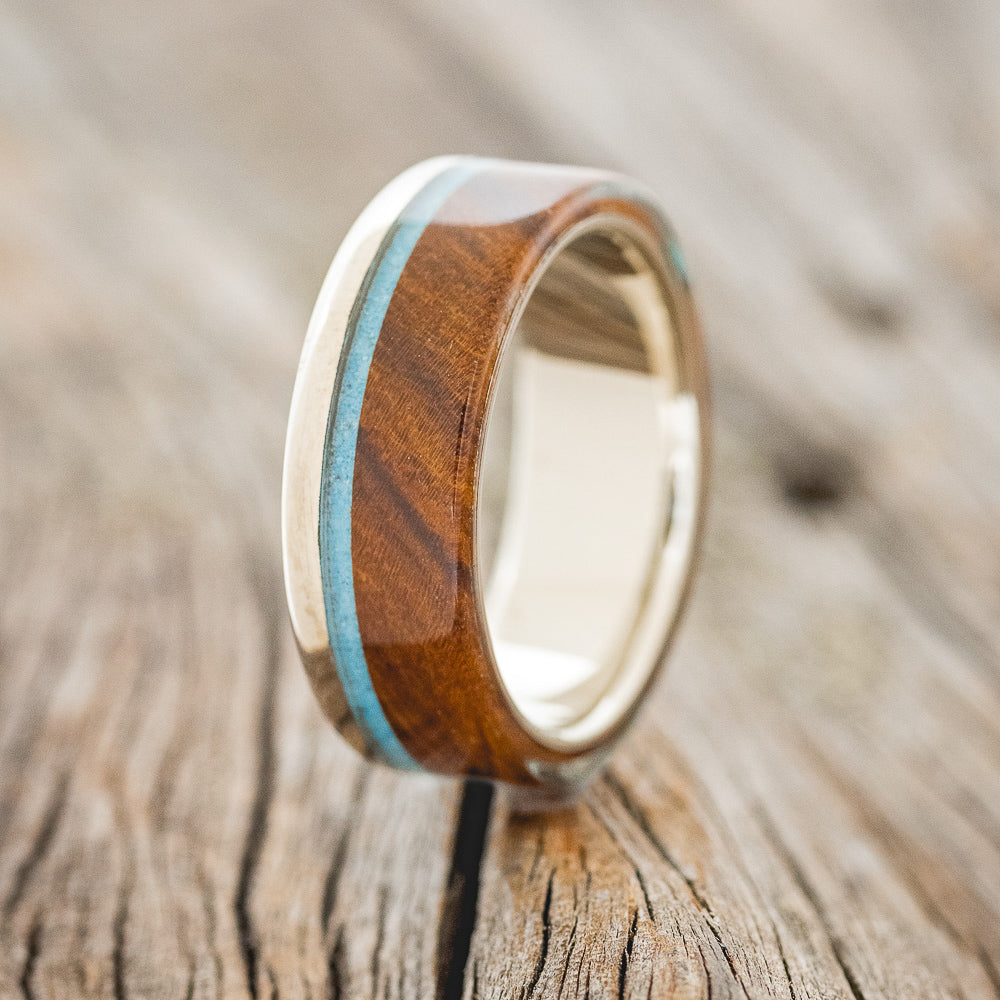 "EZRA" - TURQUOISE & IRONWOOD WEDDING RING FEATURING A 14K GOLD BAND-4