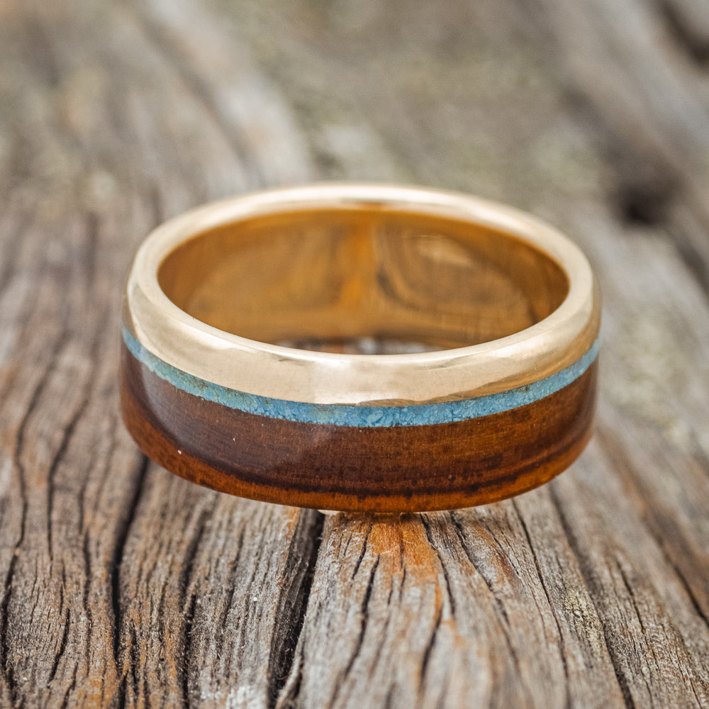 "EZRA" - TURQUOISE & IRONWOOD WEDDING RING FEATURING A 14K GOLD BAND-3