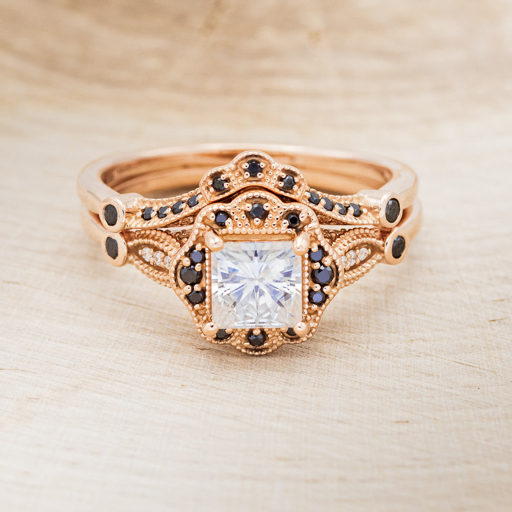 "EILEEN" - PRINCESS CUT MOISSANITE ENGAGEMENT RING WITH BLACK DIAMOND ACCENTS & TRACER-4