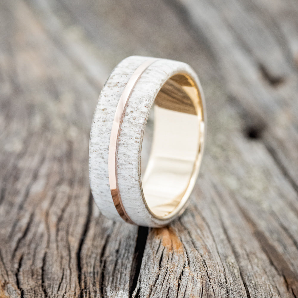 "GOLDEN" - ELK ANTLER & 14K GOLD INLAY WEDDING BAND-19