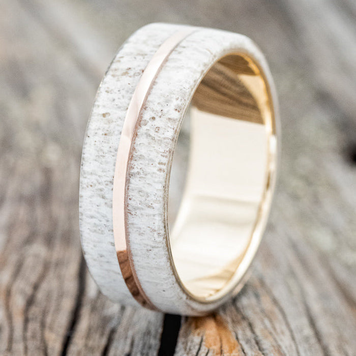 "GOLDEN" - ELK ANTLER & 14K GOLD INLAY WEDDING BAND-19