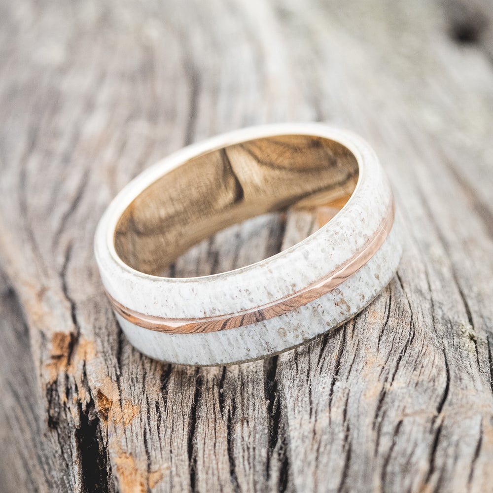 "GOLDEN" - ELK ANTLER & 14K GOLD INLAY WEDDING BAND-21
