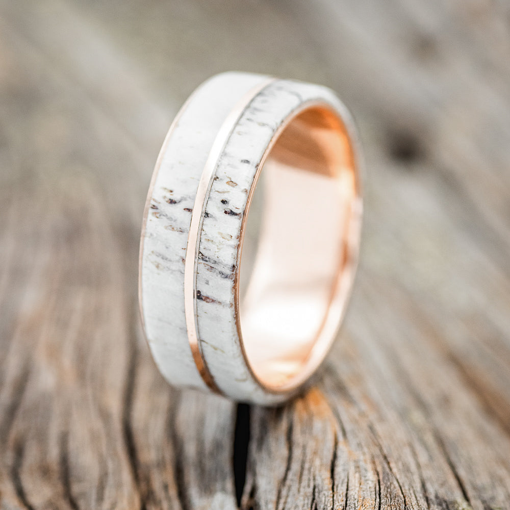 "GOLDEN" - ELK ANTLER & 14K GOLD INLAY WEDDING BAND-16