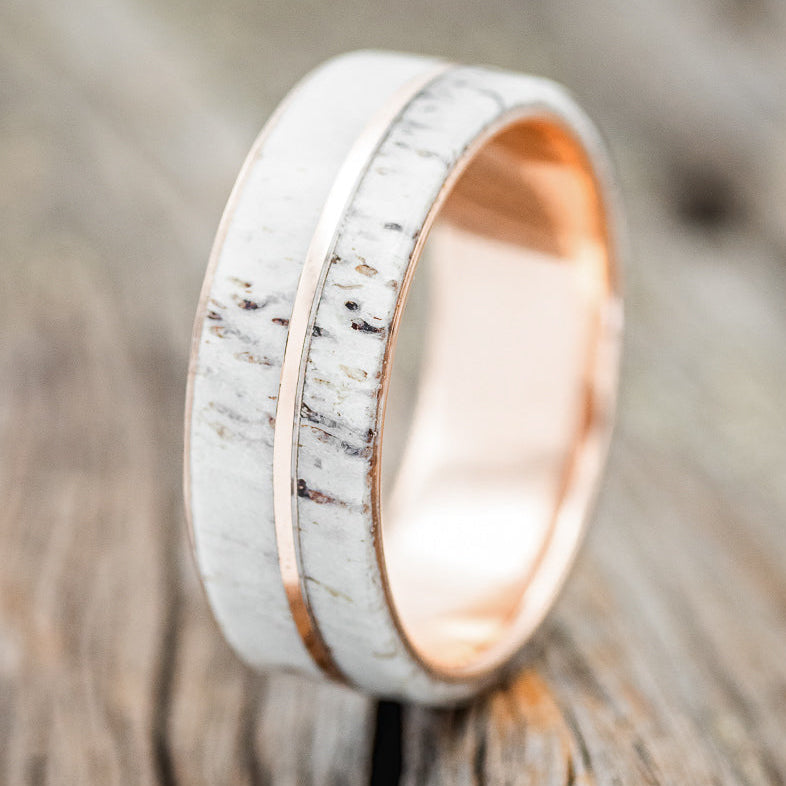 "GOLDEN" - ELK ANTLER & 14K GOLD INLAY WEDDING BAND-16