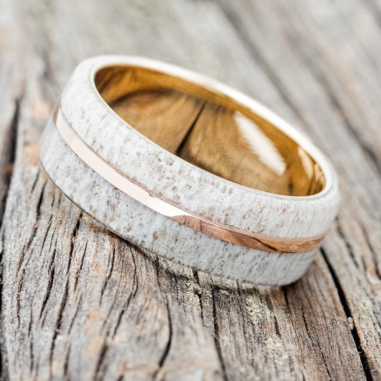 "GOLDEN" - ELK ANTLER & 14K GOLD INLAY WEDDING BAND-20