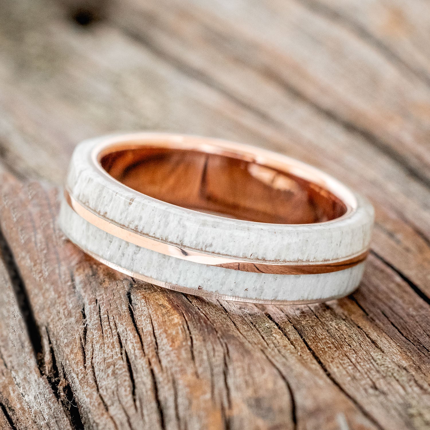 "GOLDEN" - ELK ANTLER & 14K GOLD INLAY WEDDING BAND-5