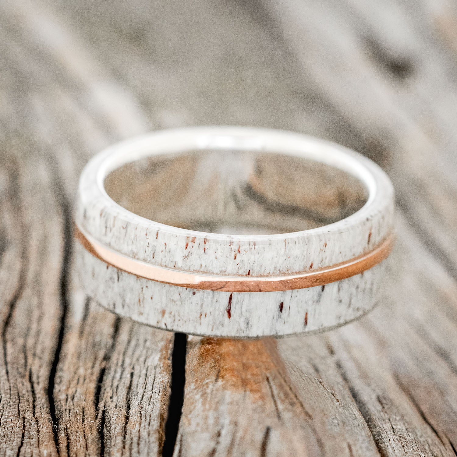 "GOLDEN" - ELK ANTLER & 14K GOLD INLAY WEDDING BAND-15