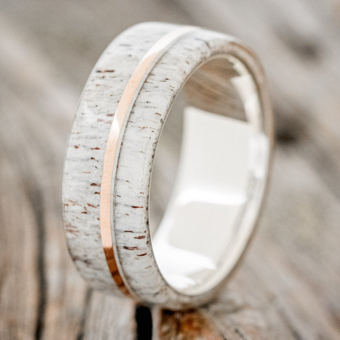 "GOLDEN" - ELK ANTLER & 14K GOLD INLAY WEDDING BAND-13