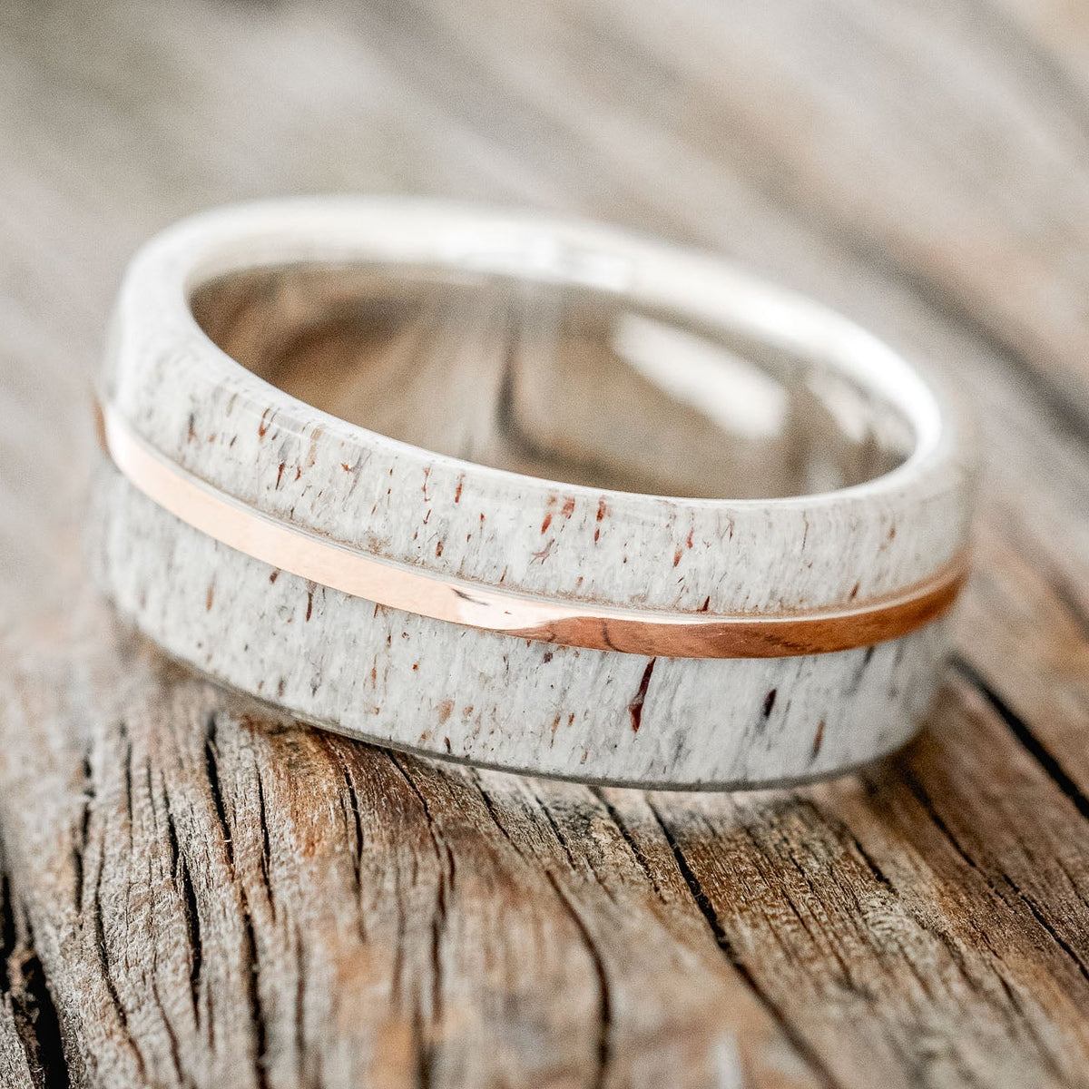 "GOLDEN" - ELK ANTLER & 14K GOLD INLAY WEDDING BAND-14