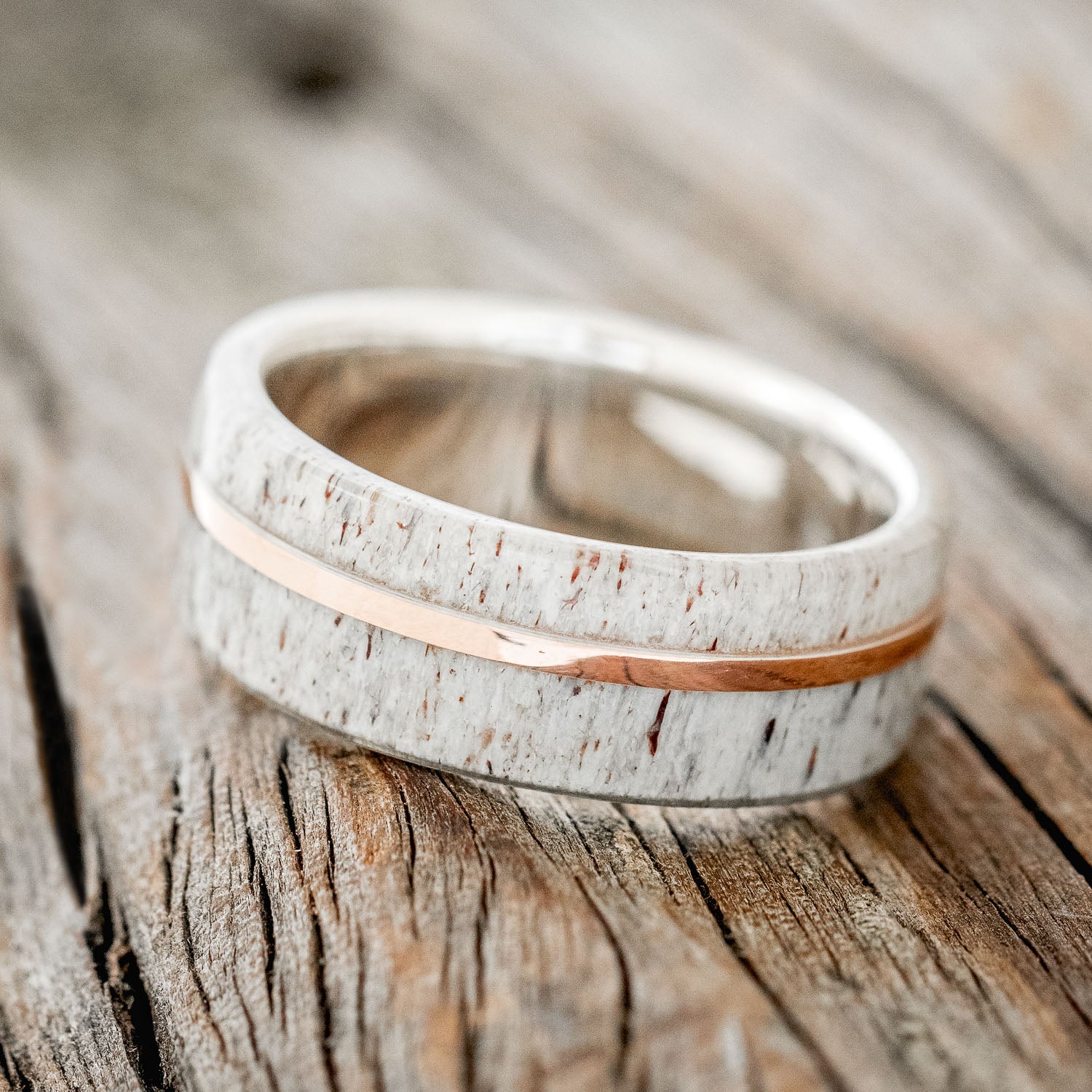 "GOLDEN" - ELK ANTLER & 14K GOLD INLAY WEDDING BAND-14