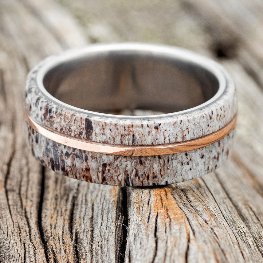 "GOLDEN" - ELK ANTLER & 14K GOLD INLAY WEDDING BAND-3
