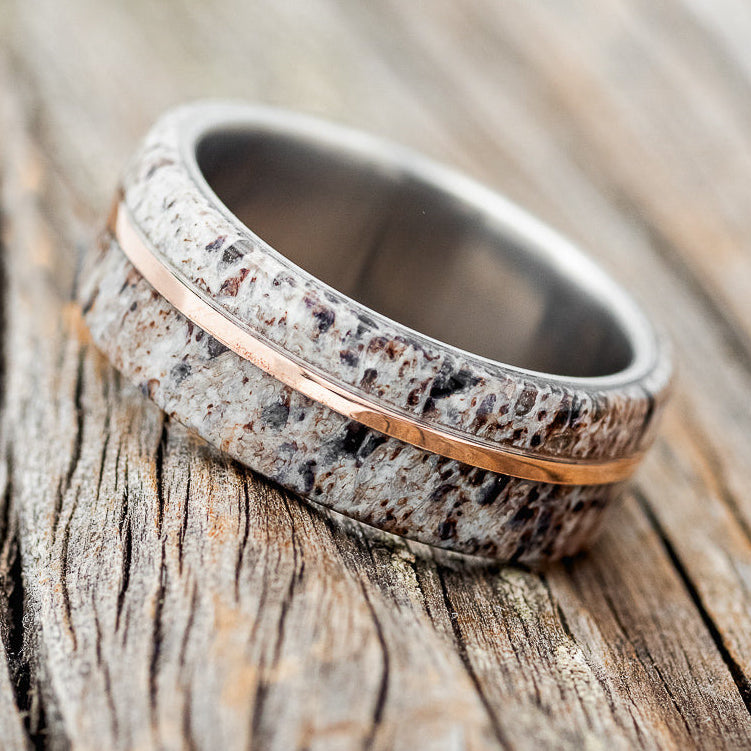 "GOLDEN" - ELK ANTLER & 14K GOLD INLAY WEDDING BAND-2