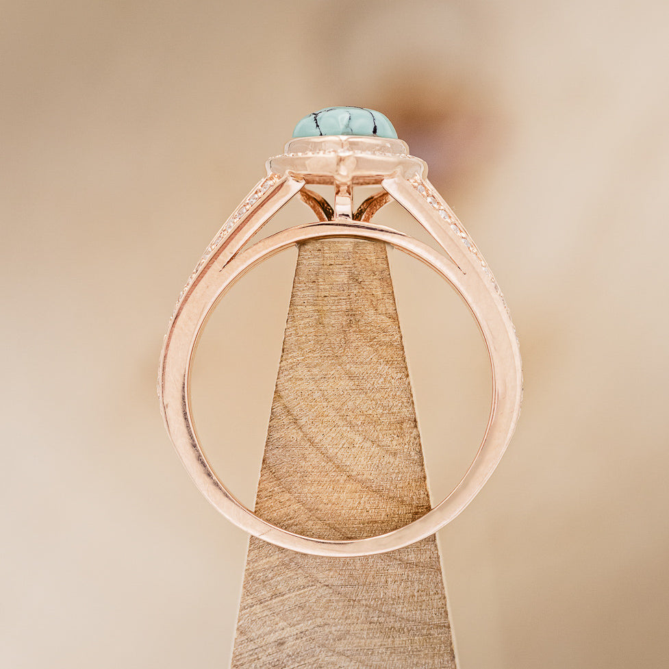 SPLIT SHANK PEAR-SHAPED TURQUOISE ENGAGEMENT RING WITH DIAMOND HALO & ACCENTS-6