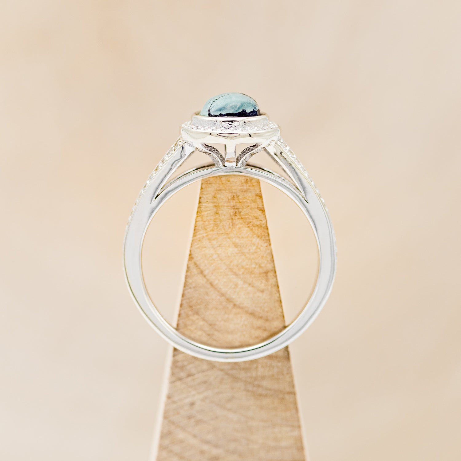 SPLIT SHANK PEAR-SHAPED TURQUOISE ENGAGEMENT RING WITH DIAMOND HALO & ACCENTS-11