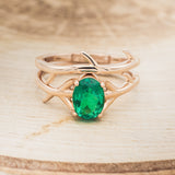 "ARTEMIS" - OVAL LAB-GROWN EMERALD ENGAGEMENT RING WITH AN ANTLER-STYLE STACKING BAND