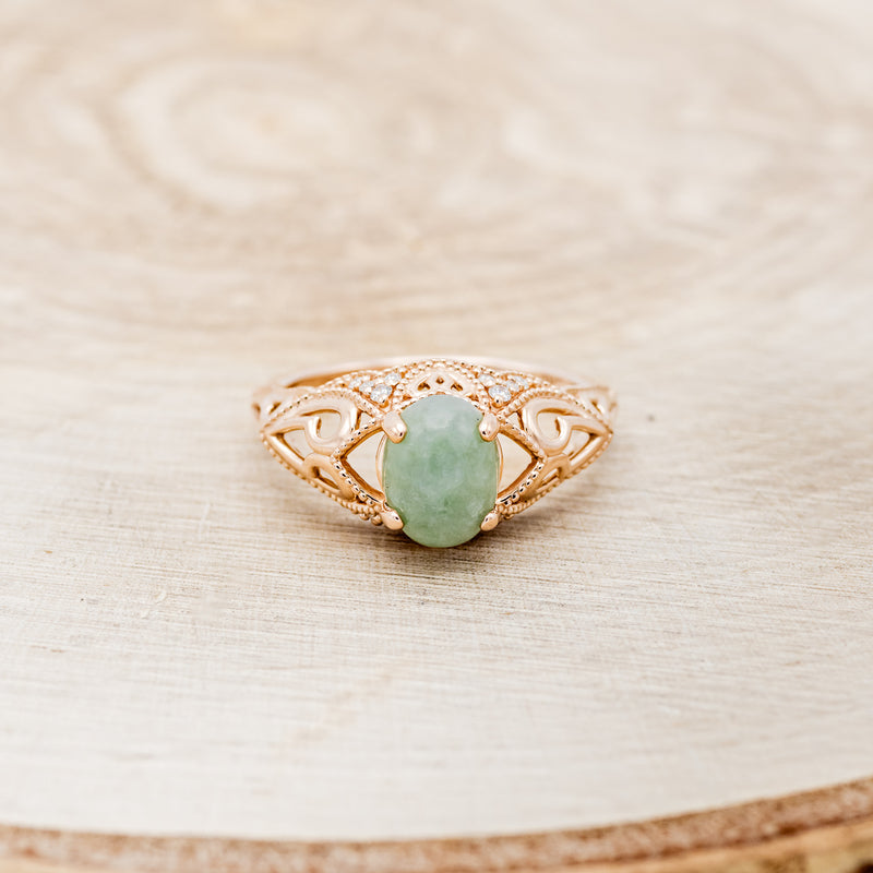 "RELICA" - OVAL JADE ENGAGEMENT RING WITH DIAMOND ACCENTS
