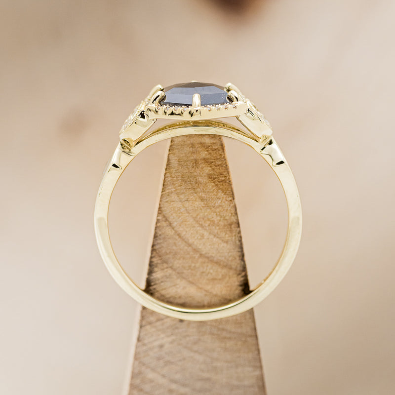 "LUCY IN THE SKY" - HEXAGON SALT & PEPPER DIAMOND ENGAGEMENT RING WITH DIAMOND ACCENTS & ANTLER INLAYS