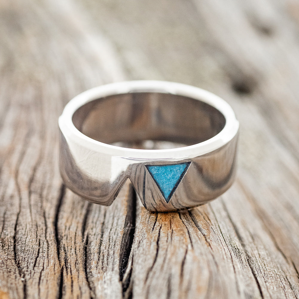 "VALENTINO" - MATCHING WEDDING BANDS WITH TURQUOISE FILLED TRIANGLES-4