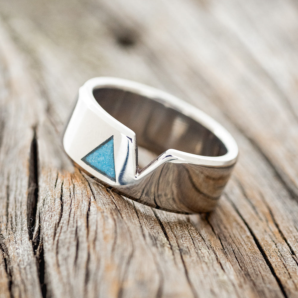 "VALENTINO" - MATCHING WEDDING BANDS WITH TURQUOISE FILLED TRIANGLES-3