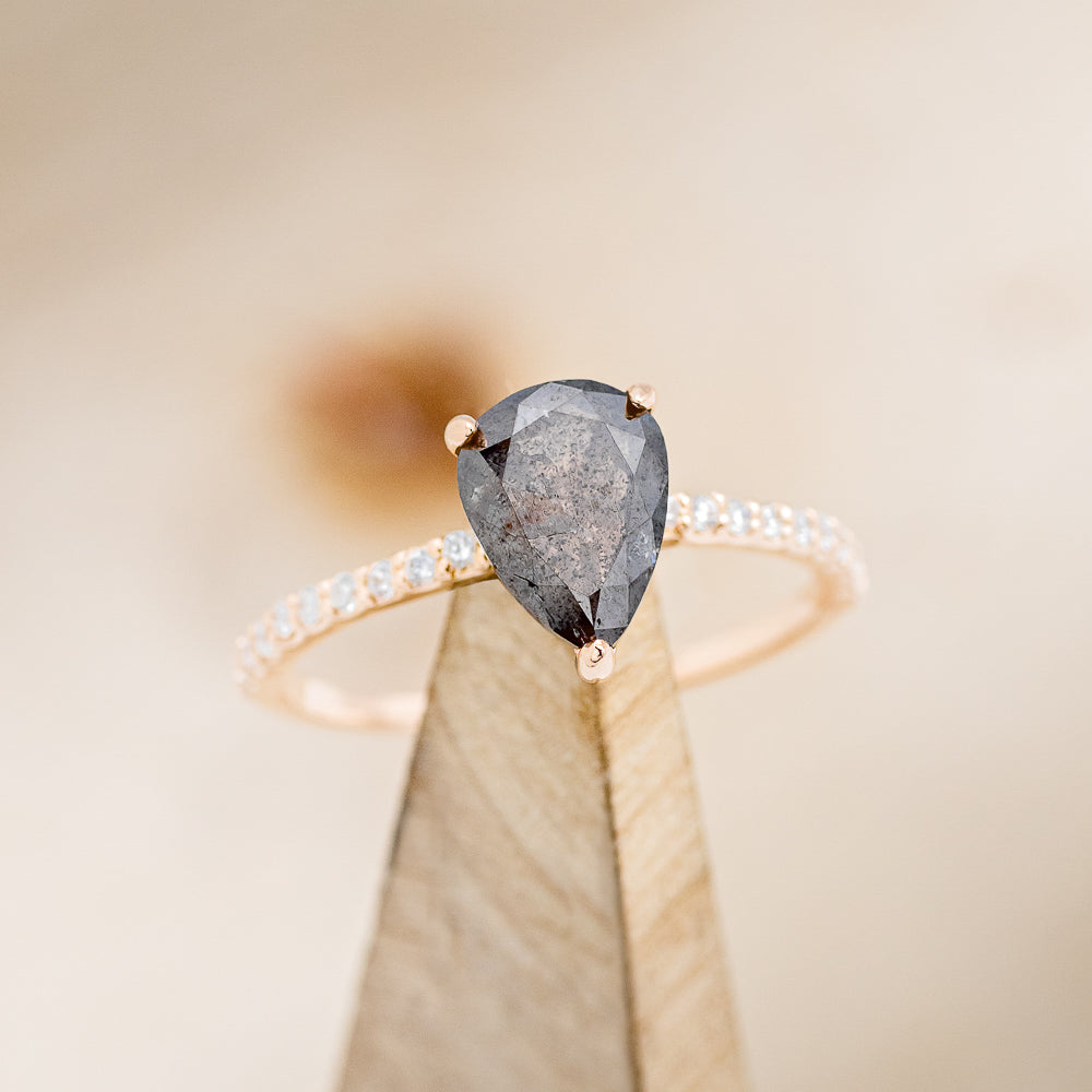 "RAMONA" - PEAR-SHAPED SALT & PEPPER DIAMOND ENGAGEMENT RING WITH DIAMOND ACCENTS-7