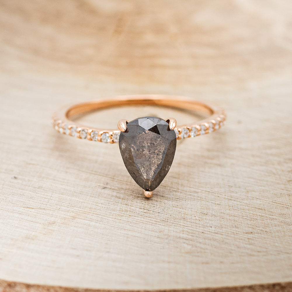 "RAMONA" - PEAR-SHAPED SALT & PEPPER DIAMOND ENGAGEMENT RING WITH DIAMOND ACCENTS-10