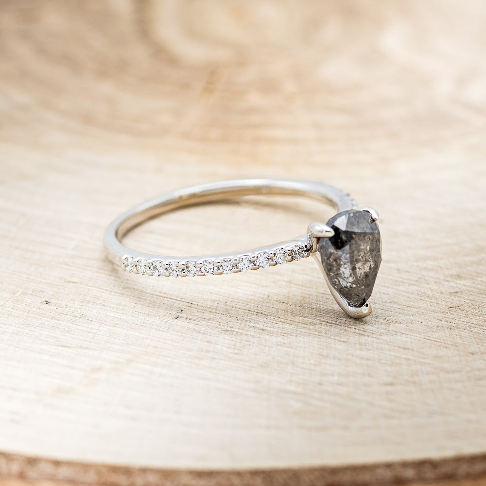 "RAMONA" - PEAR-SHAPED SALT & PEPPER DIAMOND ENGAGEMENT RING WITH DIAMOND ACCENTS-2