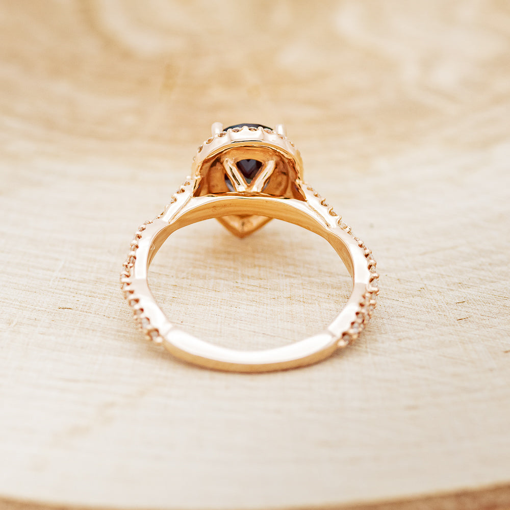 "KINLEY" - PEAR-SHAPED LAB-GROWN ALEXANDRITE ENGAGEMENT RING WITH DIAMOND HALO & ACCENTS-6