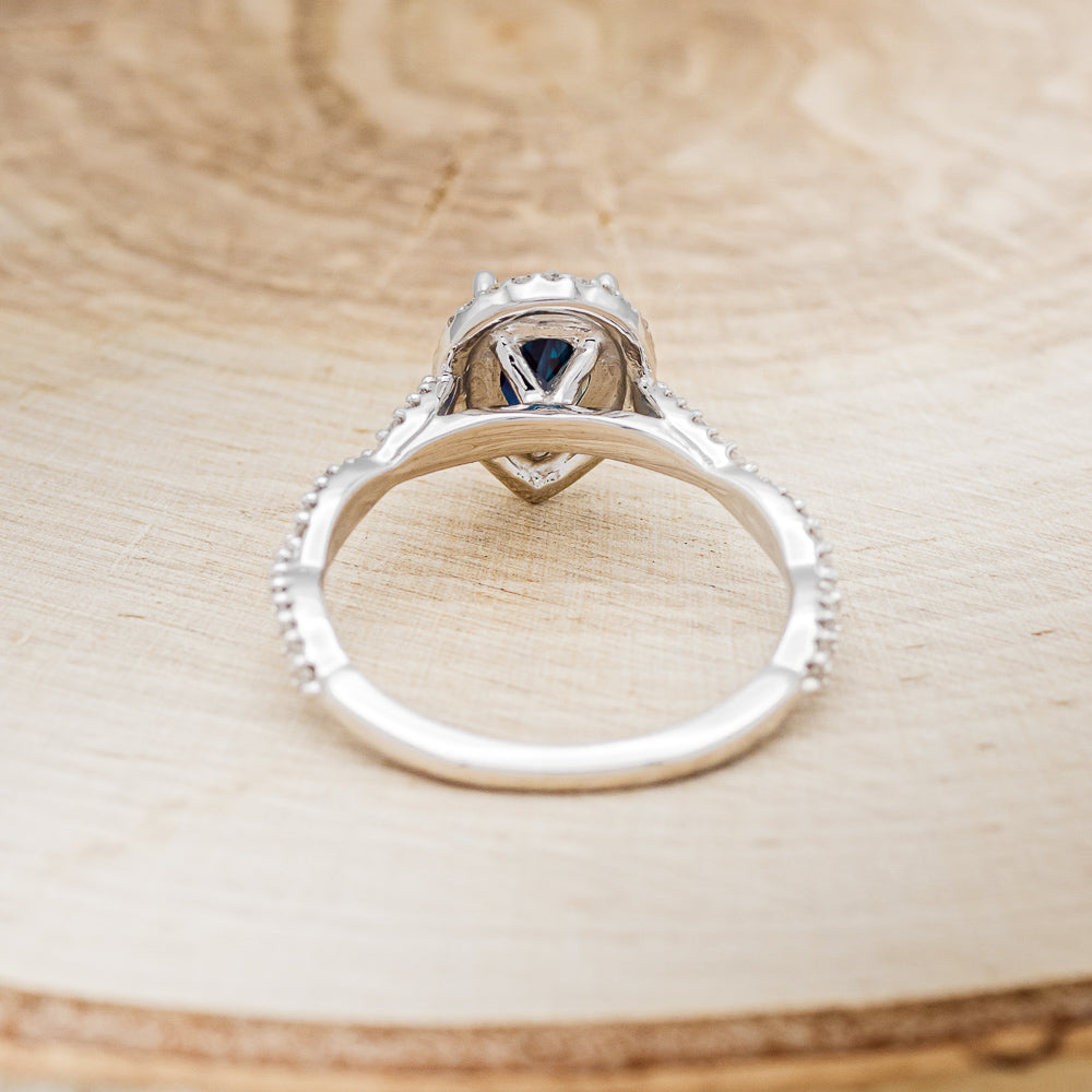 "KINLEY" - PEAR-SHAPED LAB-GROWN ALEXANDRITE ENGAGEMENT RING WITH DIAMOND HALO & ACCENTS-11