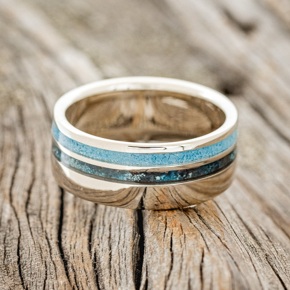 "COSMO" - TURQUOISE & PATINA COPPER WEDDING RING FEATURING A 14K GOLD BAND-3