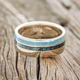 "COSMO" - TURQUOISE & PATINA COPPER WEDDING RING FEATURING A 14K GOLD BAND