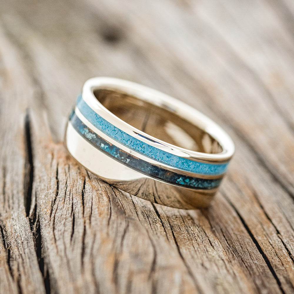 "COSMO" - TURQUOISE & PATINA COPPER WEDDING RING FEATURING A 14K GOLD BAND-2
