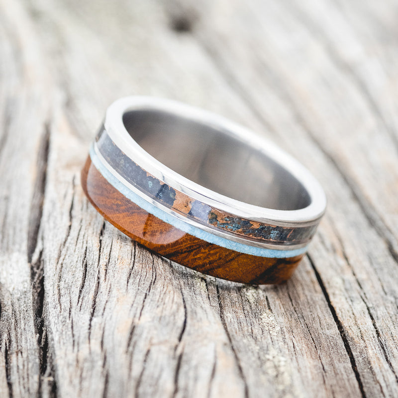 "ELEMENT" - IRONWOOD, PATINA COPPER & TURQUOISE WEDDING BAND - READY TO SHIP-2