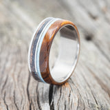 "ELEMENT" - IRONWOOD, PATINA COPPER & TURQUOISE WEDDING BAND - READY TO SHIP-1