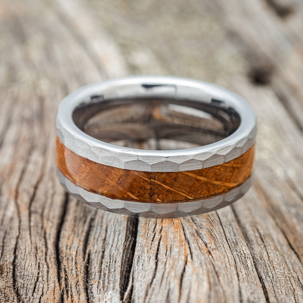 WHISKEY BARREL OAK & FACETED EDGES ON A TUNGSTEN WEDDING BAND-3