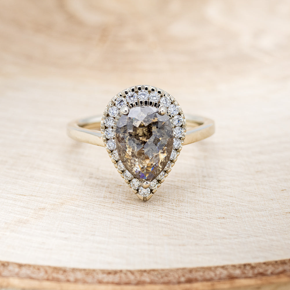 "LYDIA" - PEAR-SHAPED SALT & PEPPER DIAMOND ENGAGEMENT RING WITH DIAMOND HALO-4