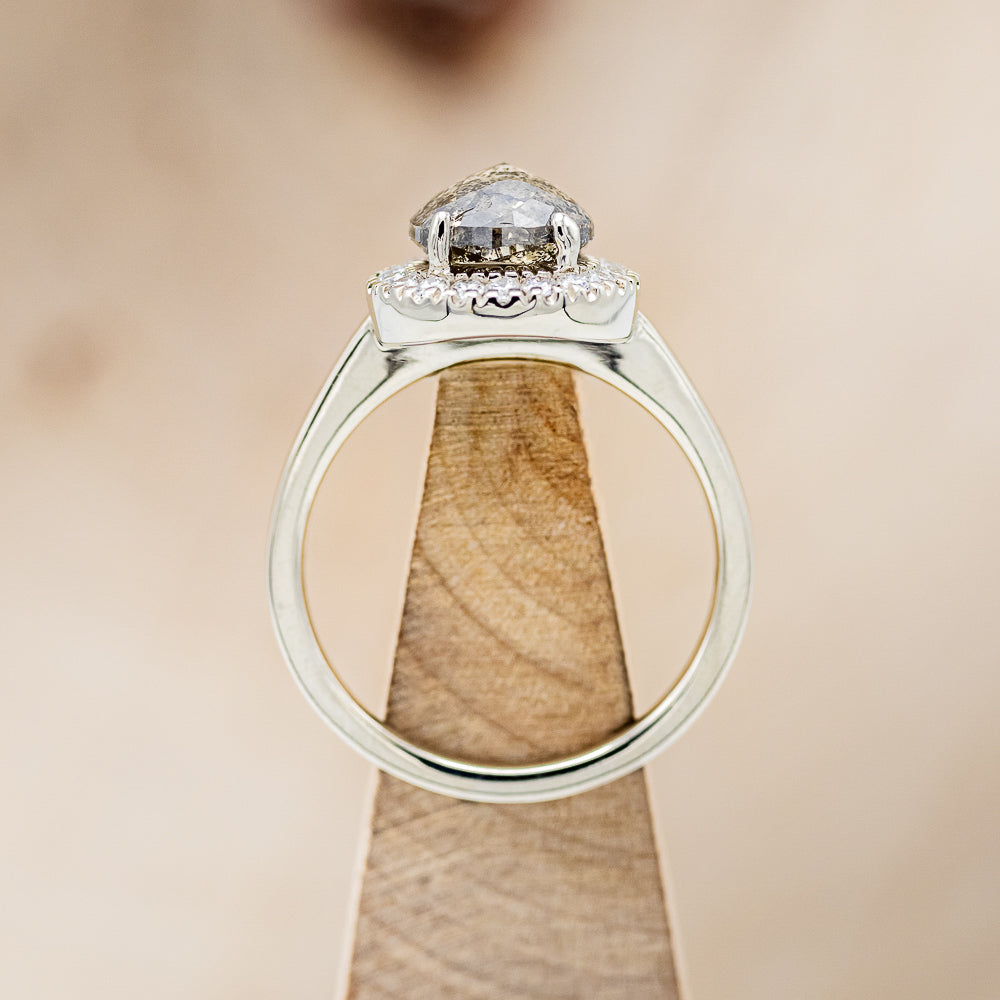 "LYDIA" - PEAR-SHAPED SALT & PEPPER DIAMOND ENGAGEMENT RING WITH DIAMOND HALO-5