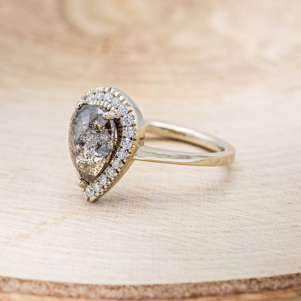 "LYDIA" - PEAR-SHAPED SALT & PEPPER DIAMOND ENGAGEMENT RING WITH DIAMOND HALO-3