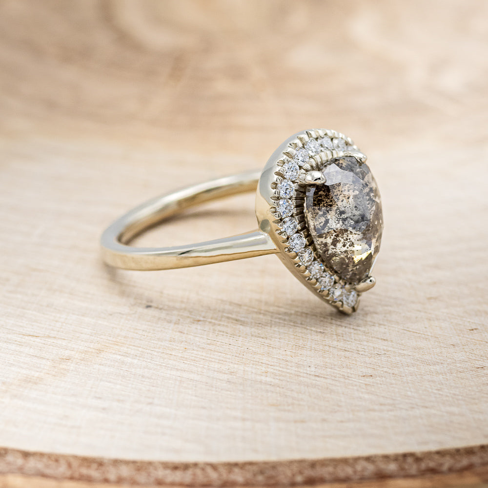 "LYDIA" - PEAR-SHAPED SALT & PEPPER DIAMOND ENGAGEMENT RING WITH DIAMOND HALO-2