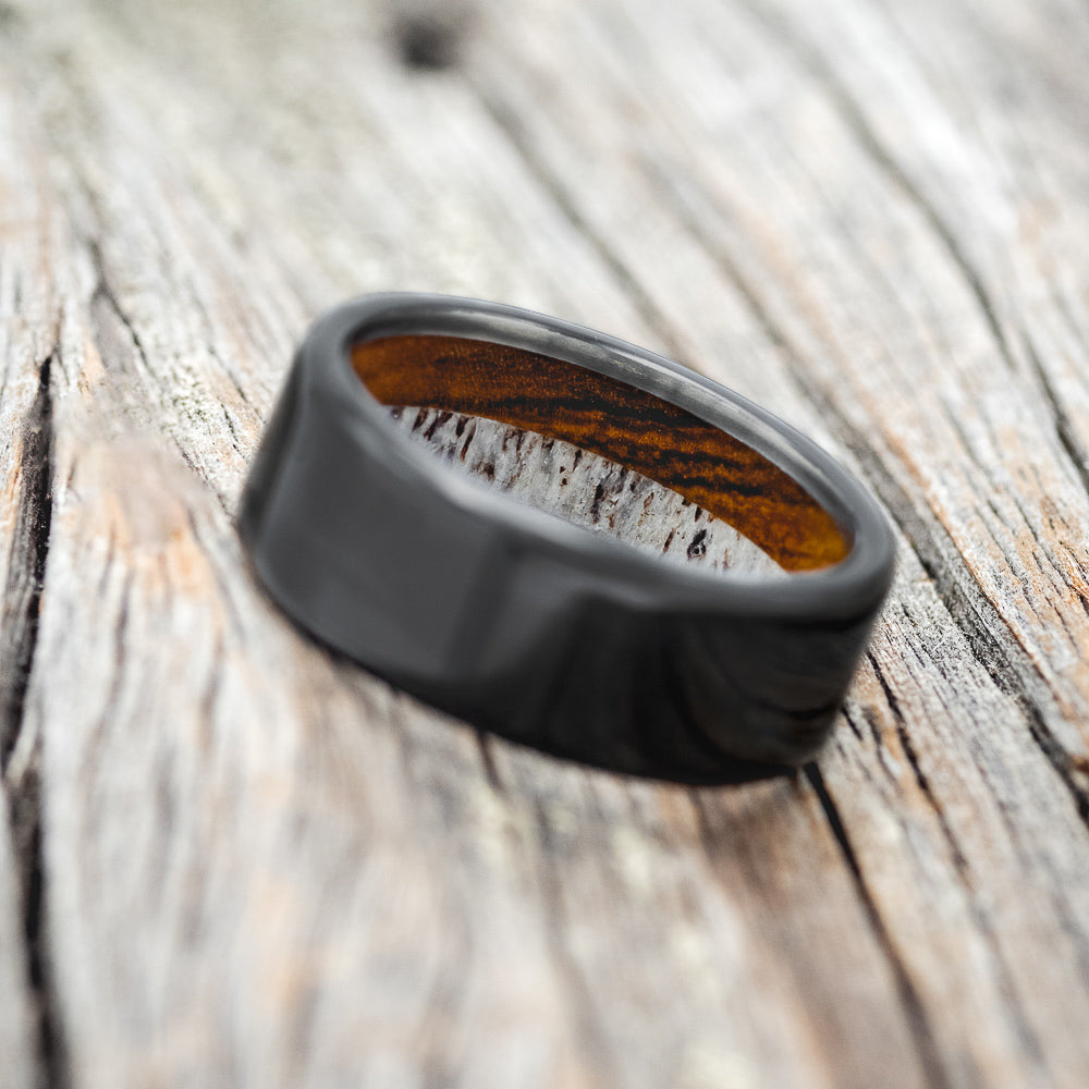 IRONWOOD & ANTLER LINED WEDDING BAND-12