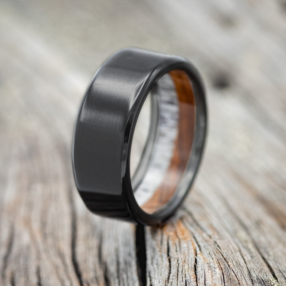 IRONWOOD & ANTLER LINED WEDDING BAND-9