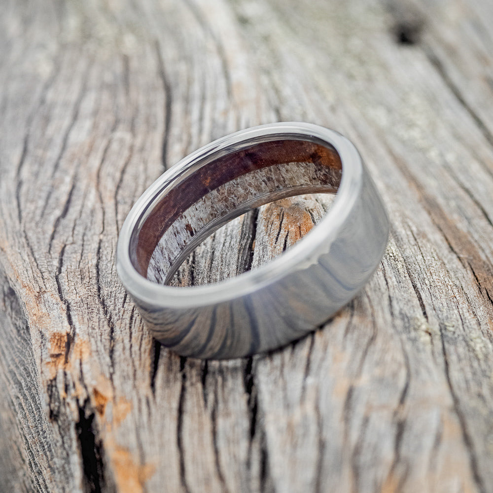 IRONWOOD & ANTLER LINED WEDDING BAND-6