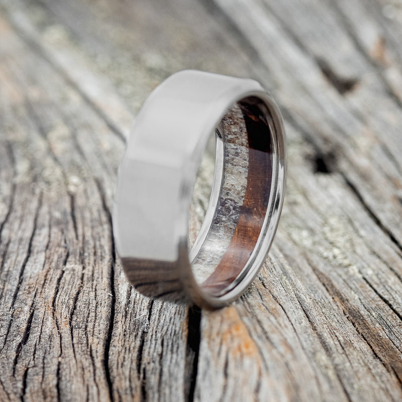 IRONWOOD & ANTLER LINED WEDDING RING - READY TO SHIP-2