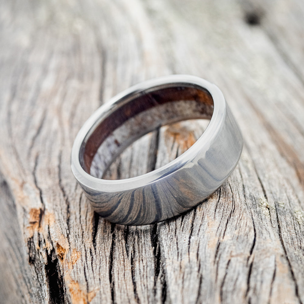 IRONWOOD & ANTLER LINED WEDDING BAND-5