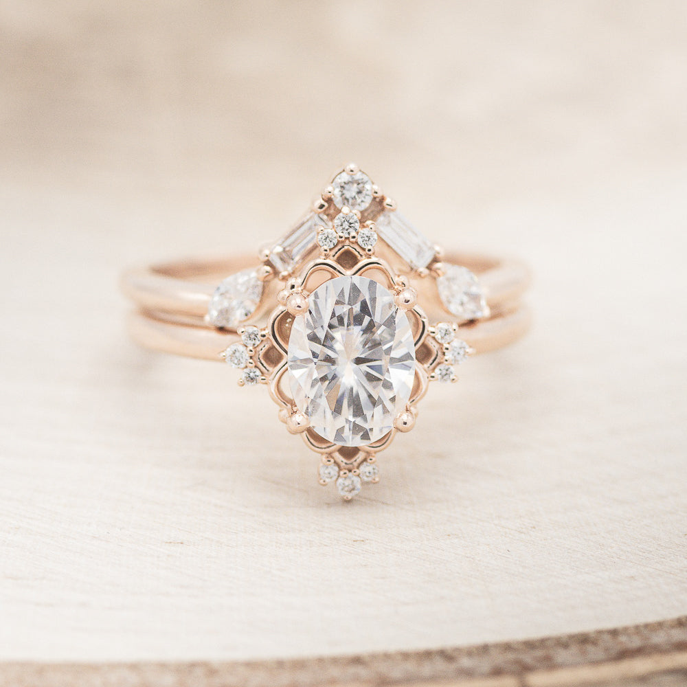 "TREVA" - OVAL MOISSANITE ENGAGEMENT RING WITH DIAMOND ACCENTS & "MELODY" TRACER-21