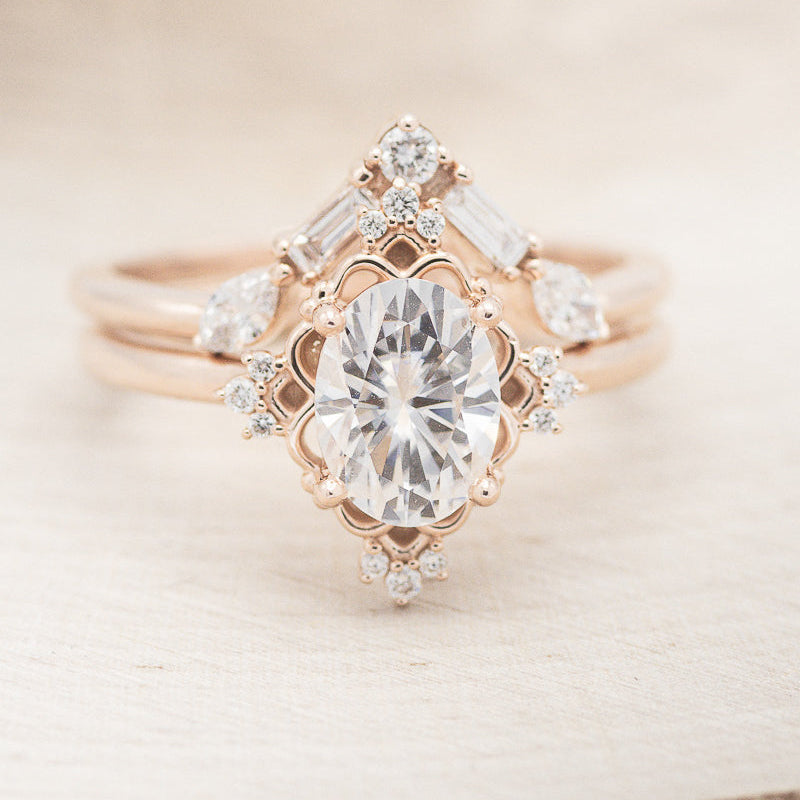 "TREVA" - OVAL MOISSANITE ENGAGEMENT RING WITH DIAMOND ACCENTS & "MELODY" TRACER-21