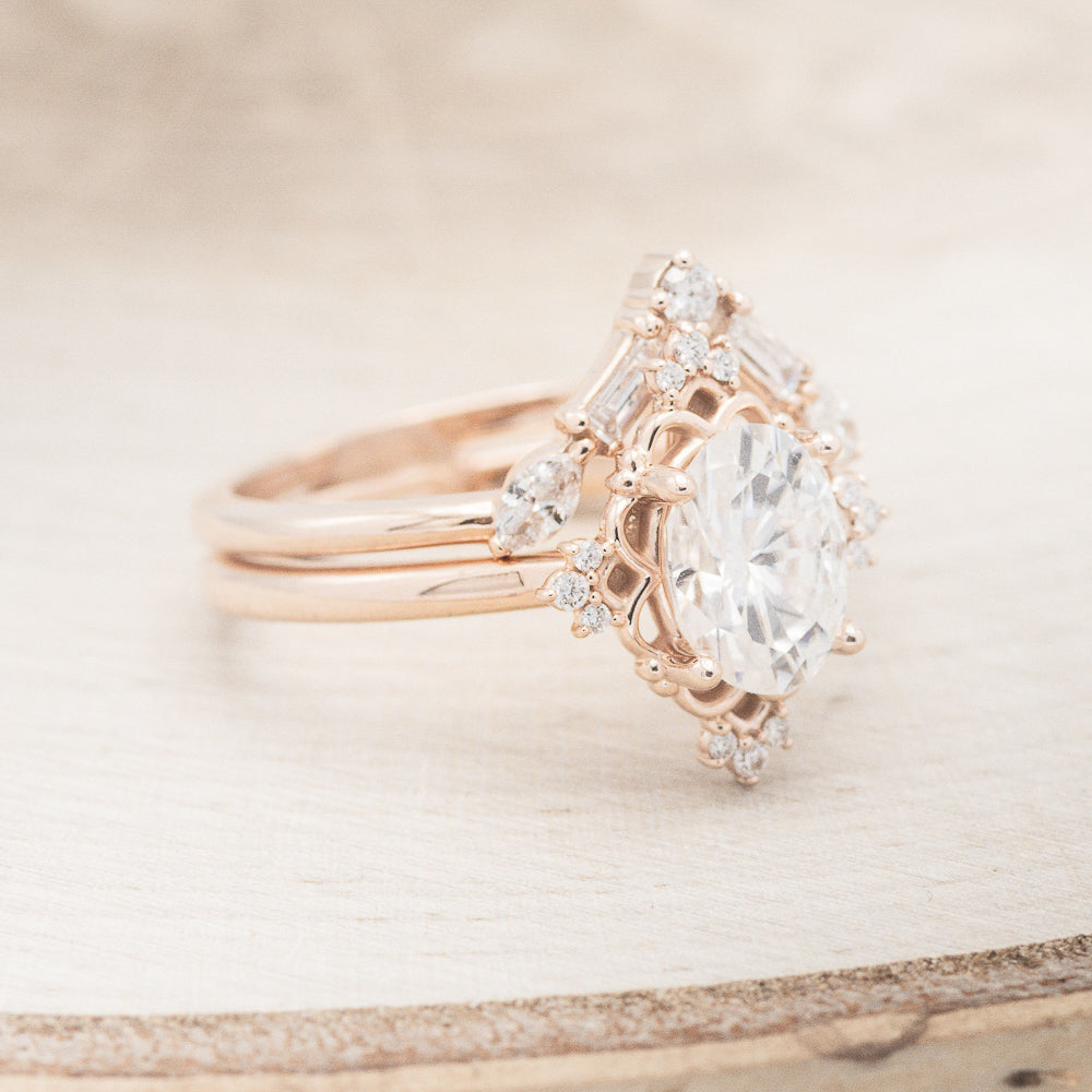 "TREVA" - OVAL MOISSANITE ENGAGEMENT RING WITH DIAMOND ACCENTS & "MELODY" TRACER-19