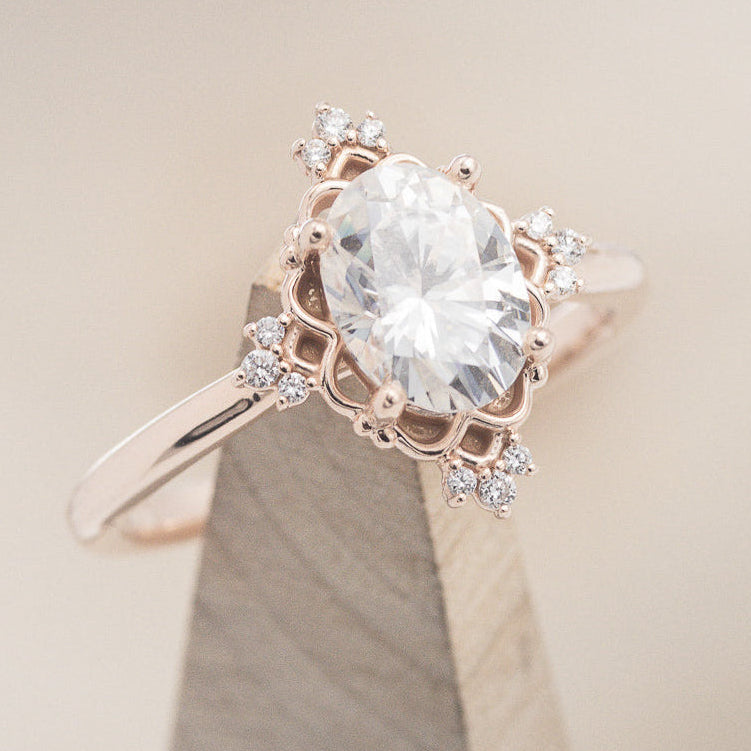 "TREVA" - OVAL MOISSANITE ENGAGEMENT RING WITH DIAMOND ACCENTS & "MELODY" TRACER-26